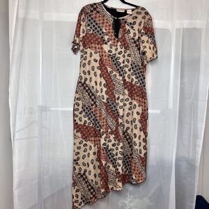 Vintage 90s Expressions mesh asymmetric maxi dress boho bandana print neutral XL